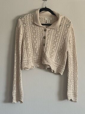 🛍️4/$25 Jessica Simpson Cream Cropped Button-Front Sweater Crochet Cardigan